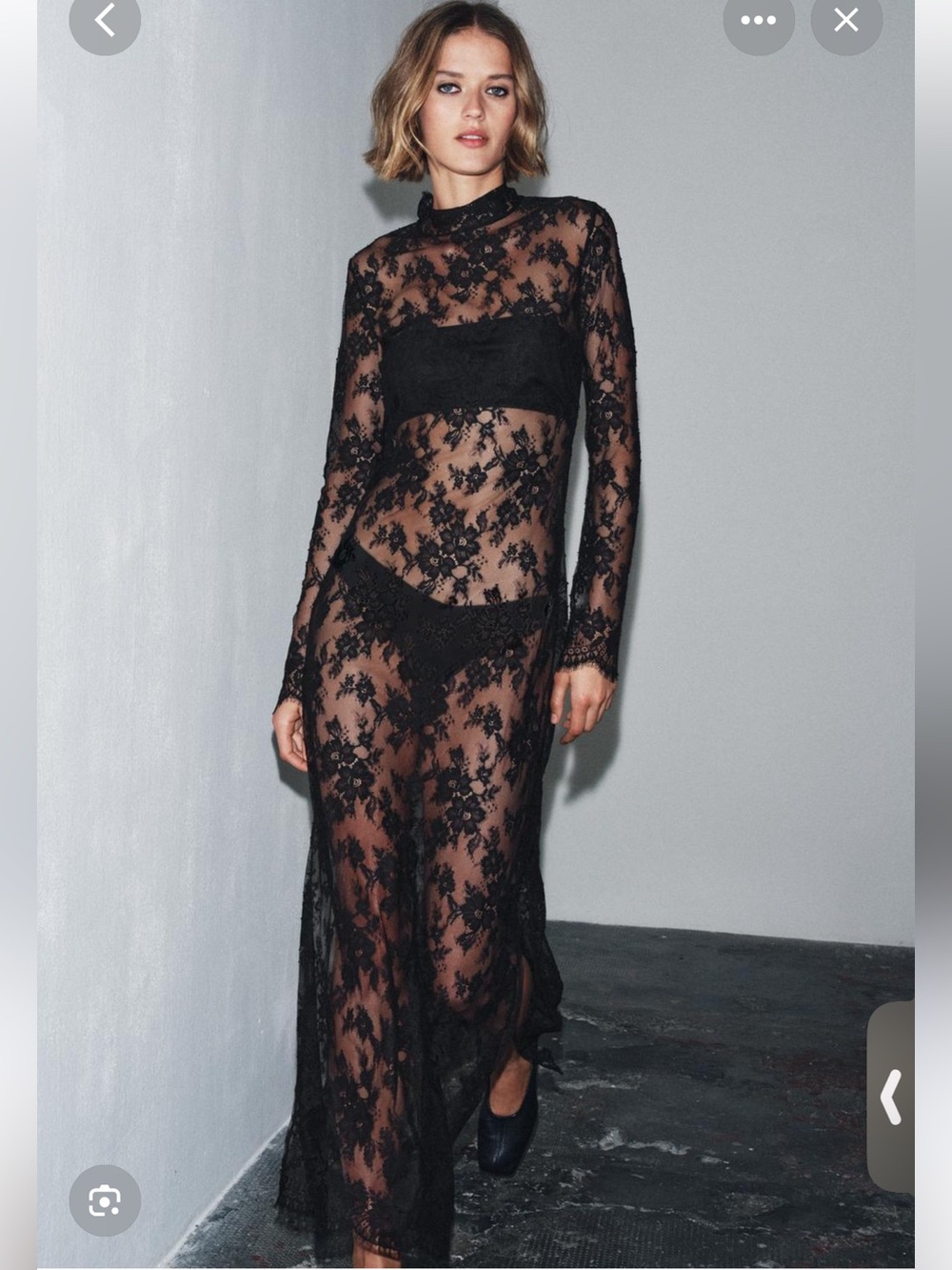 Zara Black Sheer Floral Lace Maxi Dress NWOT